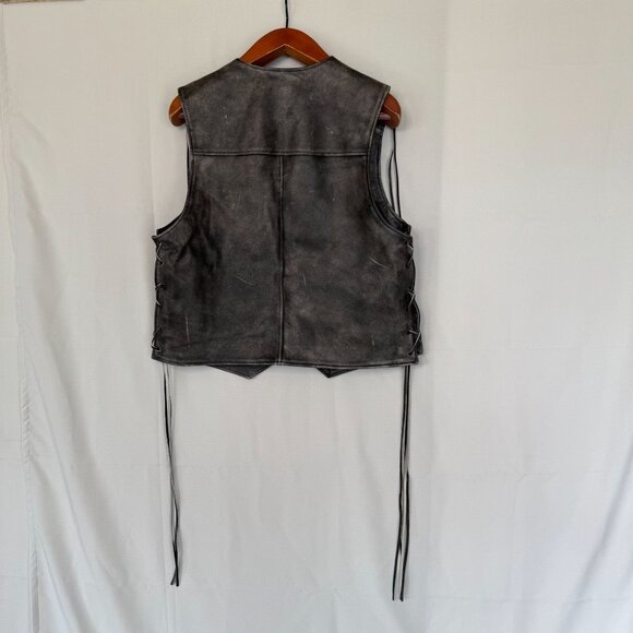 ZARA Vintage Effect Distressed Gray Pebbled Genuine 100% Leather Vest Size Large - Picture 6 of 17